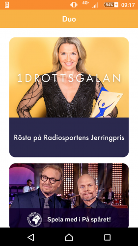 2. Öppna appen och klicka på 'Rösta på Radiosportens Jerringpris'.
